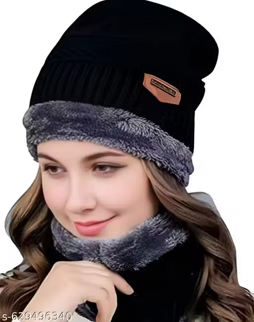Warm Winter Wool Hat and Scarf | Soft and Cozy Winter Accessories | Knit Cap and Scarf Set for Cold Weather| Unisex Thermal