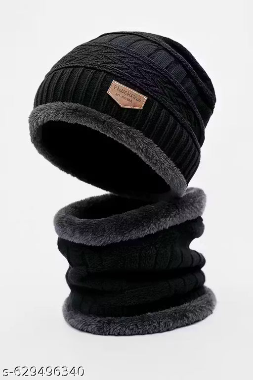 Warm Winter Wool Hat and Scarf | Soft and Cozy Winter Accessories | Knit Cap and Scarf Set for Cold Weather| Unisex Thermal